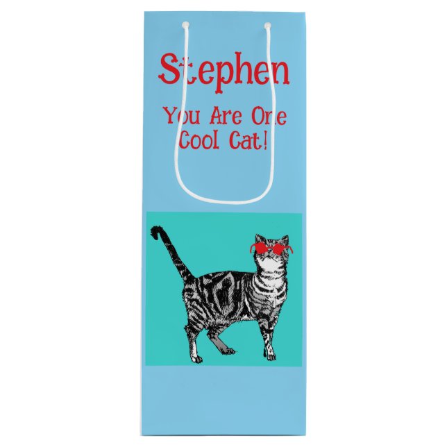 Sac Cadeau Pour Bouteille Joyeux anniversaire Vous Cool Tabby Chat Mens Mari (Devant)
