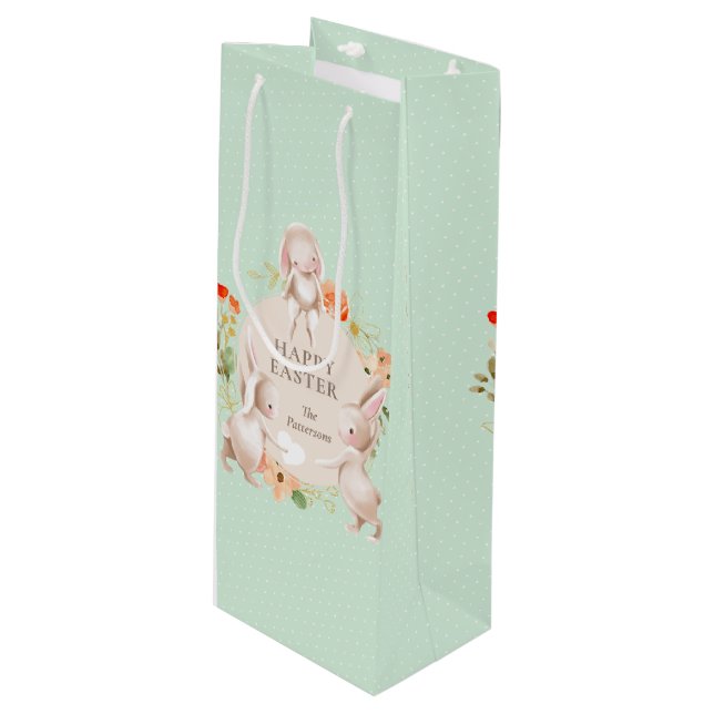 Sac Cadeau Pour Bouteille Joyeux lapins lapins de Pâques Floral Personnalisé (Devant Angle)