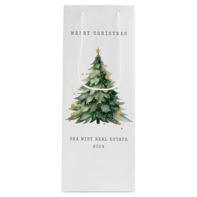 Sac Cadeau Pour Bouteille Joyeux Noël Arbre Entreprise (Devant)