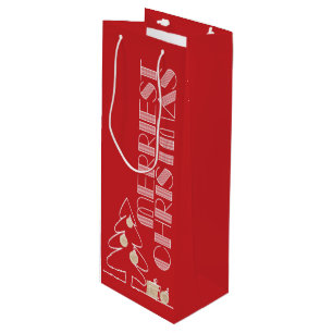 Sac Cadeau Pour Bouteille Joyeux Noël Arbre Rouge