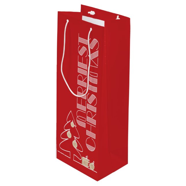 Sac Cadeau Pour Bouteille Joyeux Noël Arbre Rouge (Devant Angle)