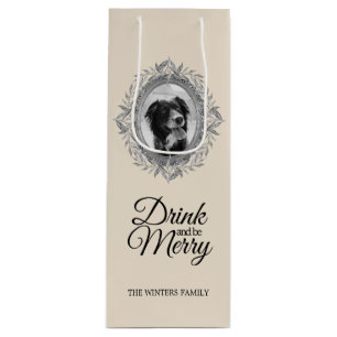 Sac Cadeau Pour Bouteille Joyeux Noël Argent Feuilles Wreath Frame Photo