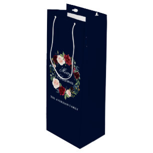 Sac Cadeau Pour Bouteille Joyeux Noël de guirlande florale élégante