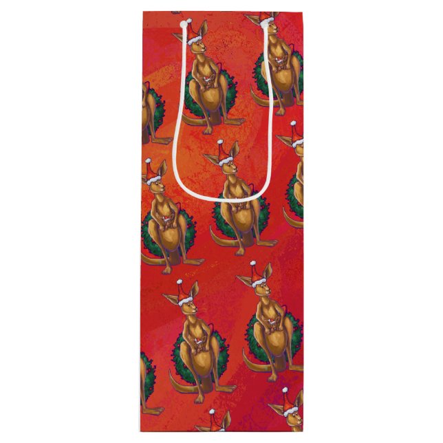 Sac Cadeau Pour Bouteille Kangaroo Xmas En Rouge (Devant)