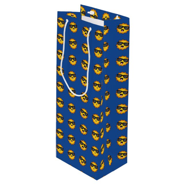 Sac Cadeau Pour Bouteille Kawaii Soleil avec lunettes de soleil Joyeux visag (Devant Angle)