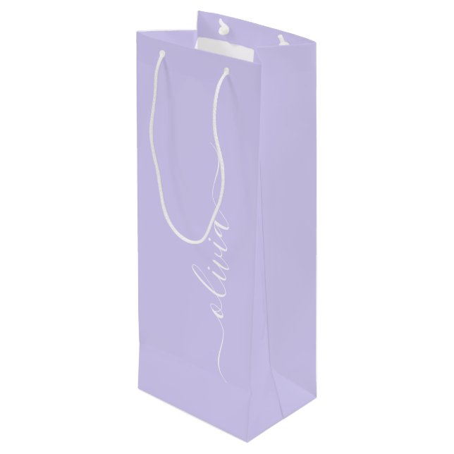Sac Cadeau Pour Bouteille Lavande Purple Script Moderne Fille Monogramme Nom (Dos Angle)