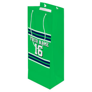 Sac Cadeau Pour Bouteille Le vert vert avec le blanc de marine barre