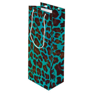 Sac Cadeau Pour Bouteille Léopard Brown et Turquoise
