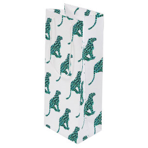 Sac Cadeau Pour Bouteille Léopard noir et Turquoise