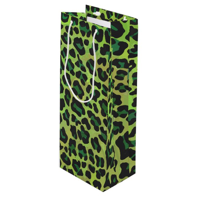 Sac Cadeau Pour Bouteille Léopard noir et vert (Devant Angle)