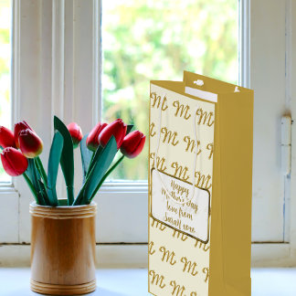 Sac Cadeau Pour Bouteille Lettre d'or M Motif Élégante Fête des Mères Person