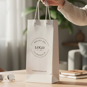 Sac Cadeau Pour Bouteille Logo et site web d'entreprise personnalisés blanc