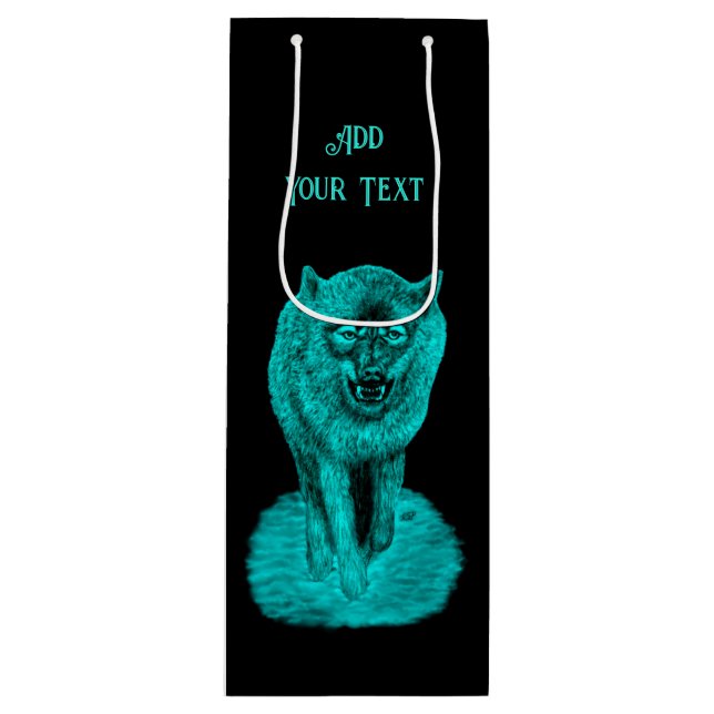 Sac Cadeau Pour Bouteille Loup noir en colère dans la nuit (Devant)