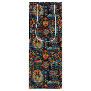Sac Cadeau Pour Bouteille Luxueux Cyan "Tapisserie pré-colombienne" Vin Carr