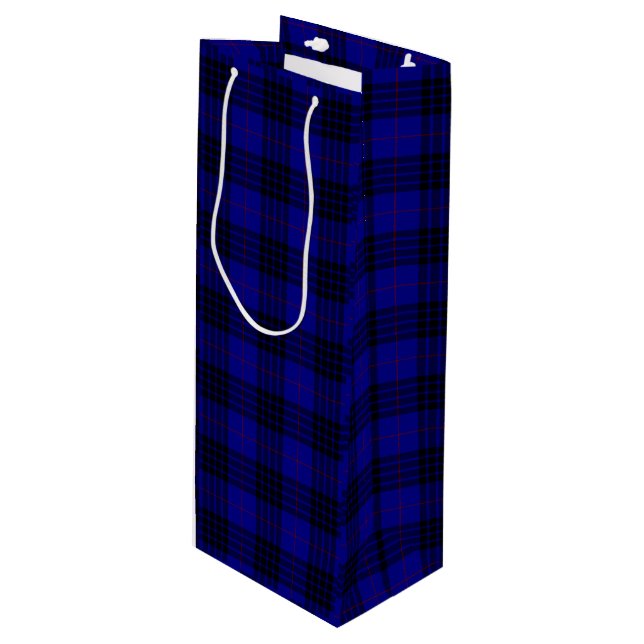 Sac Cadeau Pour Bouteille MacKay tartan bleu noir plaid (Devant Angle)