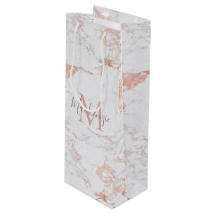 Sac Cadeau Pour Bouteille Marbre élégant et or Rose