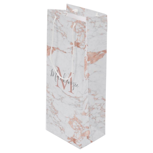 Sac Cadeau Pour Bouteille Marbre élégant et or Rose (Devant Angle)