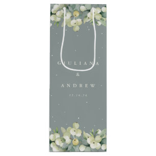Sac Cadeau Pour Bouteille Mariage d'hiver Seafoam Green Snowberry+Eucalyptus