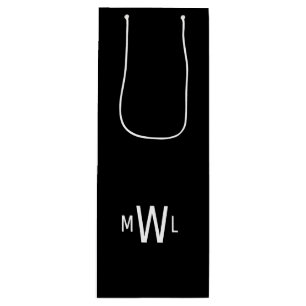 Sac Cadeau Pour Bouteille Mariage Monogramme moderne noir et blanc