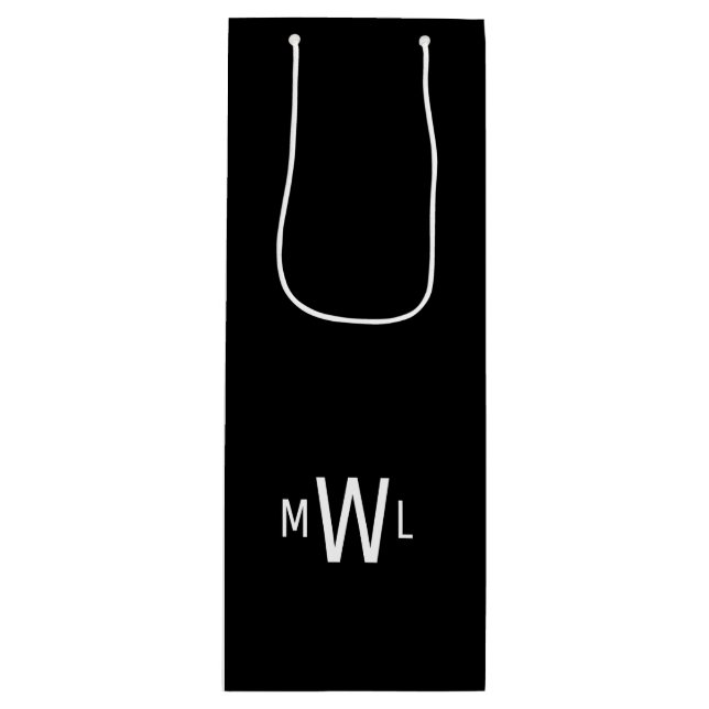 Sac Cadeau Pour Bouteille Mariage Monogramme moderne noir et blanc (Devant)