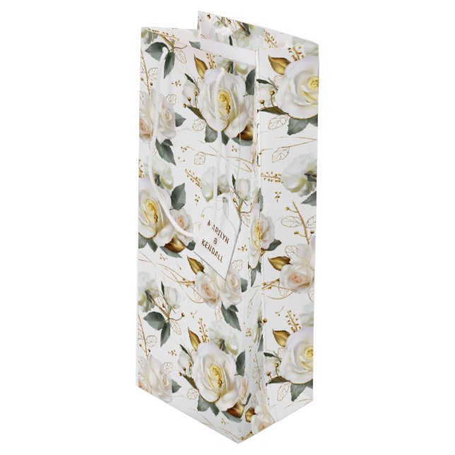 Sac Cadeau Pour Bouteille Mariage Or Rose Blanc (Devant Angle)