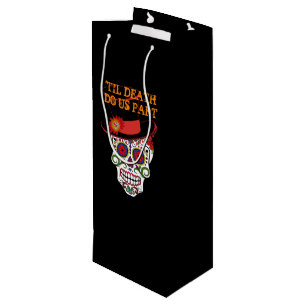 Sac Cadeau Pour Bouteille Mariée & Groom Sugar Skuls Jusqu'À La Mort Fêto