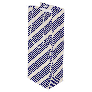 Sac Cadeau Pour Bouteille Marine bleu et beige cinq bandes motif