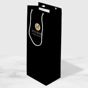 Sac Cadeau Pour Bouteille Masculine Noir et Or Groomsmen personnalisé