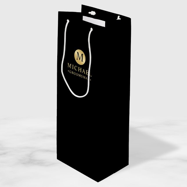 Sac Cadeau Pour Bouteille Masculine Noir et Or Groomsmen personnalisé (Créateur téléchargé)