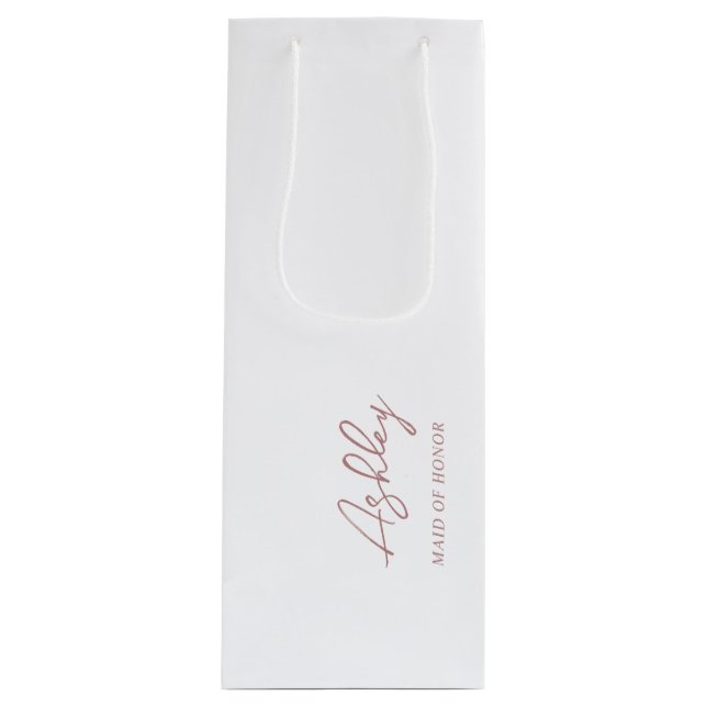 Sac Cadeau Pour Bouteille Mauve Dusty rose Nom de la fête de mariage personn (Devant)