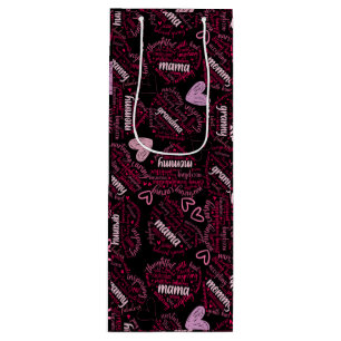 Sac Cadeau Pour Bouteille Mère jours coeur 01.Pink Black BG
