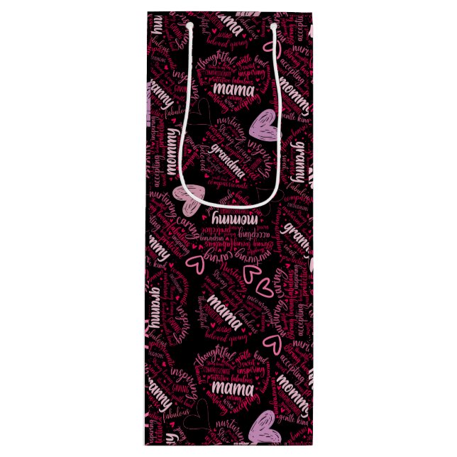 Sac Cadeau Pour Bouteille Mère jours coeur 01.Pink Black BG (Devant)