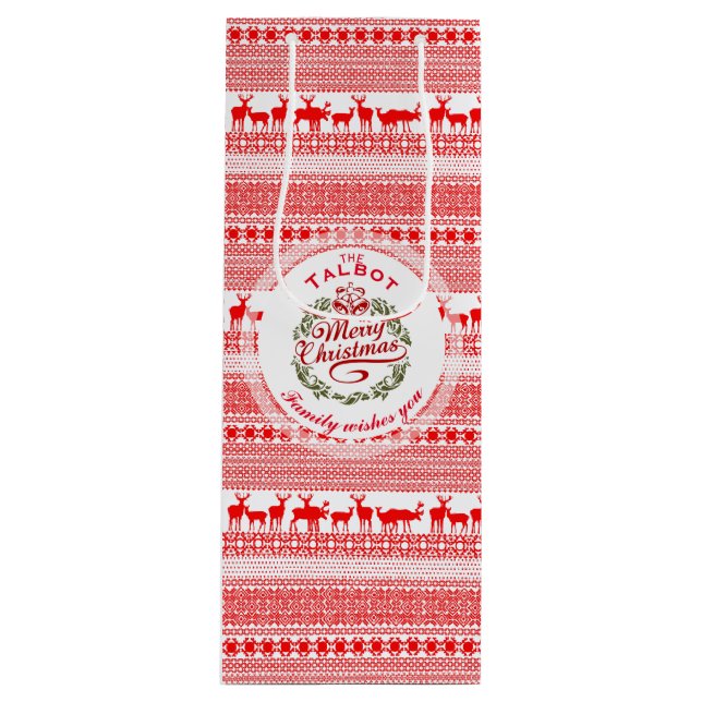 Sac Cadeau Pour Bouteille MERRY CHRISTMAS Cadeau de vin traditionnel personn (Devant)