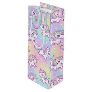 Sac Cadeau Pour Bouteille Mignon Licorne Kawaii Arc-en-Ciel Pastel Magique 