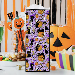 Sac Cadeau Pour Bouteille Mignons chats noirs d'Halloween citrouilles bonbon
