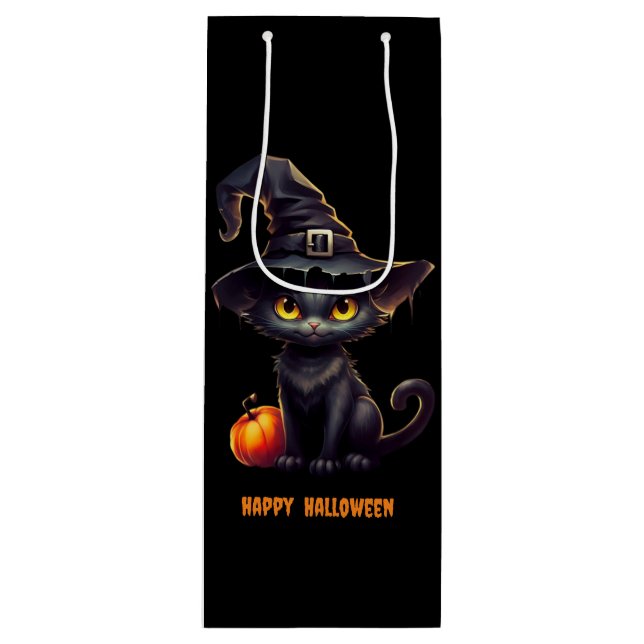 Sac Cadeau Pour Bouteille Minuit Halloween Le Chat Noir Cuisiné (Devant)