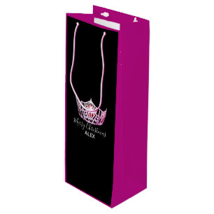 Sac Cadeau Pour Bouteille Miss America Pink Crown Fuchsia Sac-cadeau Noël
