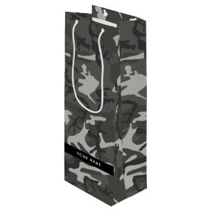 Sac Cadeau Pour Bouteille Modèle de camouflage gris, Votre nom, Personnalise