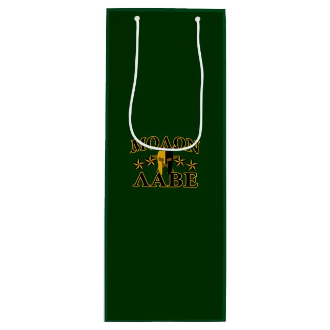 Sac Cadeau Pour Bouteille Molon Labe Spartan Warrior 5 étoiles vert (Devant)