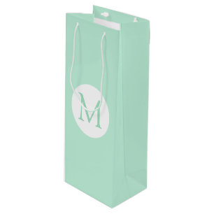 Sac Cadeau Pour Bouteille Monogramme blanc couleur verte à la menthe moderne