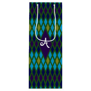 Sac Cadeau Pour Bouteille Monogramme de diamant de paon