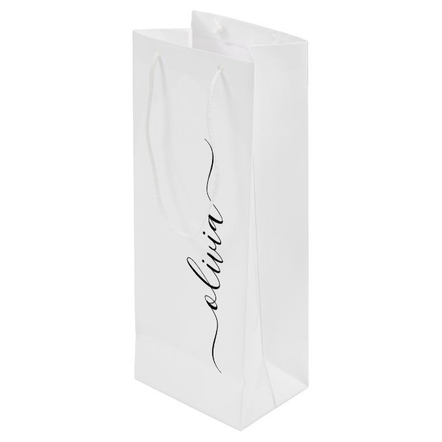 Sac Cadeau Pour Bouteille Monogramme de nom féminin de script moderne noir e (Dos Angle)
