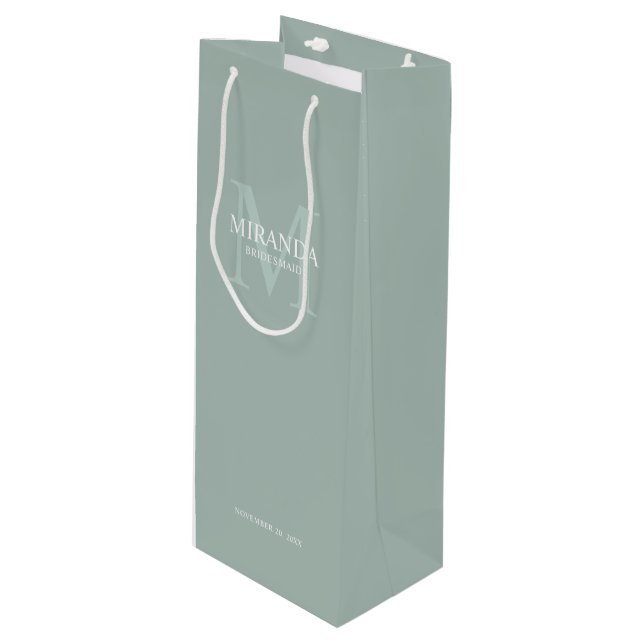 Sac Cadeau Pour Bouteille Monogramme et nom de la servante d'accueil personn (Devant Angle)
