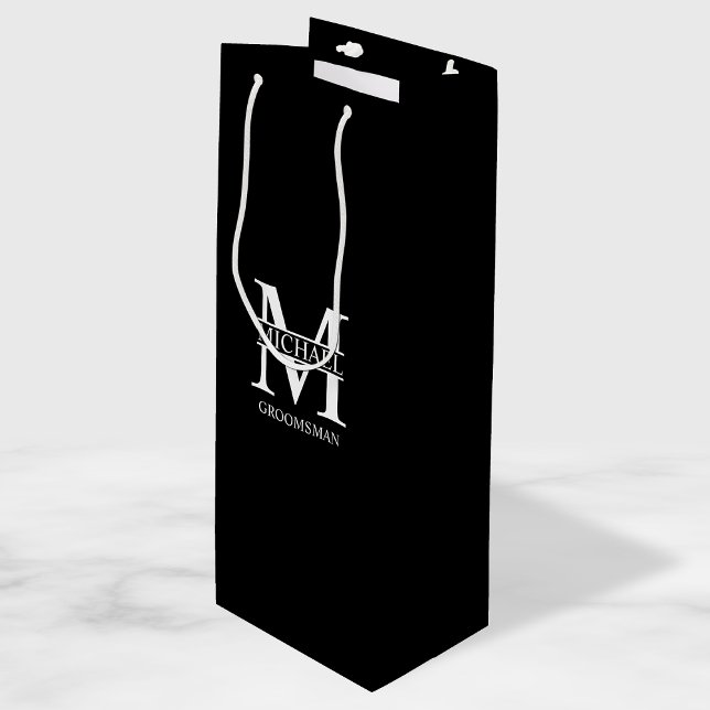 Sac Cadeau Pour Bouteille Monogramme et nom personnalisés de garçons d'honne (Créateur téléchargé)