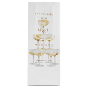 Sac Cadeau Pour Bouteille Monogramme Mariage Champagne Tower Gold