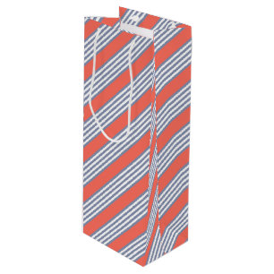 Sac Cadeau Pour Bouteille Motif à cinq bandes bleu-gris avec corail vivant