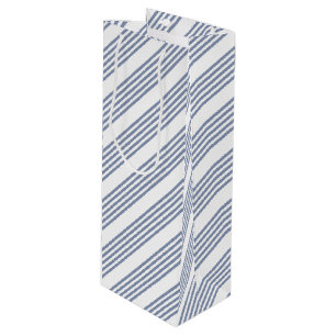 Sac Cadeau Pour Bouteille Motif à cinq bandes bleu-gris et blanc