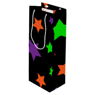 SAC CADEAU POUR BOUTEILLE MOTIF BLACK GREEN ORANGE PURPLE HALLOWEEN