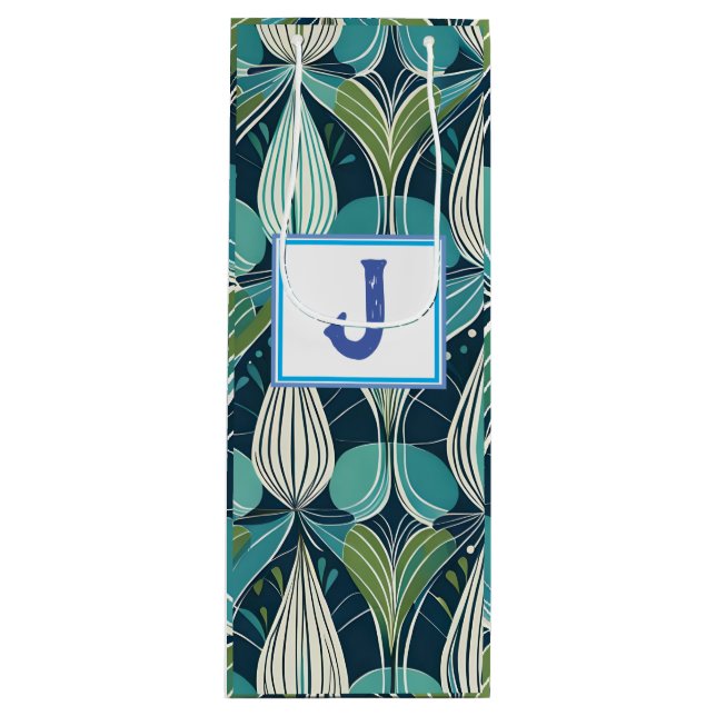 Sac Cadeau Pour Bouteille Motif bleu vert gouttes atomiques milieu du siècle (Devant)