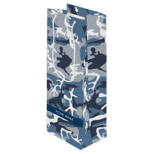Sac Cadeau Pour Bouteille Motif camouflage neige hivernale bleue Personnalis